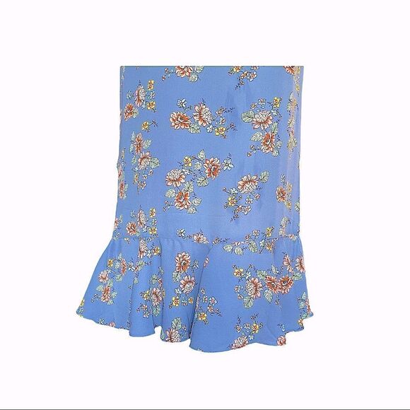 NEW Max Studio Bubble Crepe Side Cinched Skirt Blue Floral Ruffle Wrap Women M - Picture 6 of 9